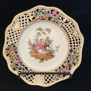 Helena Wolfsohn Reticulated Plate 8.5" Watteau Couple Scene Dresden Germany 7